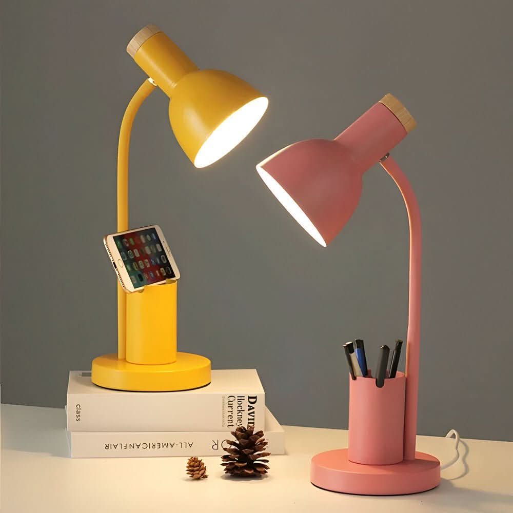 Moderne Bordlampe med Penneholder og Justerbart Lys til Skrivebord