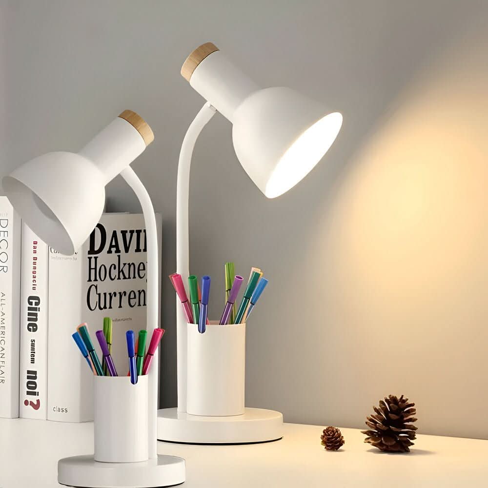 Moderne Bordlampe med Penneholder og Justerbart Lys til Skrivebord
