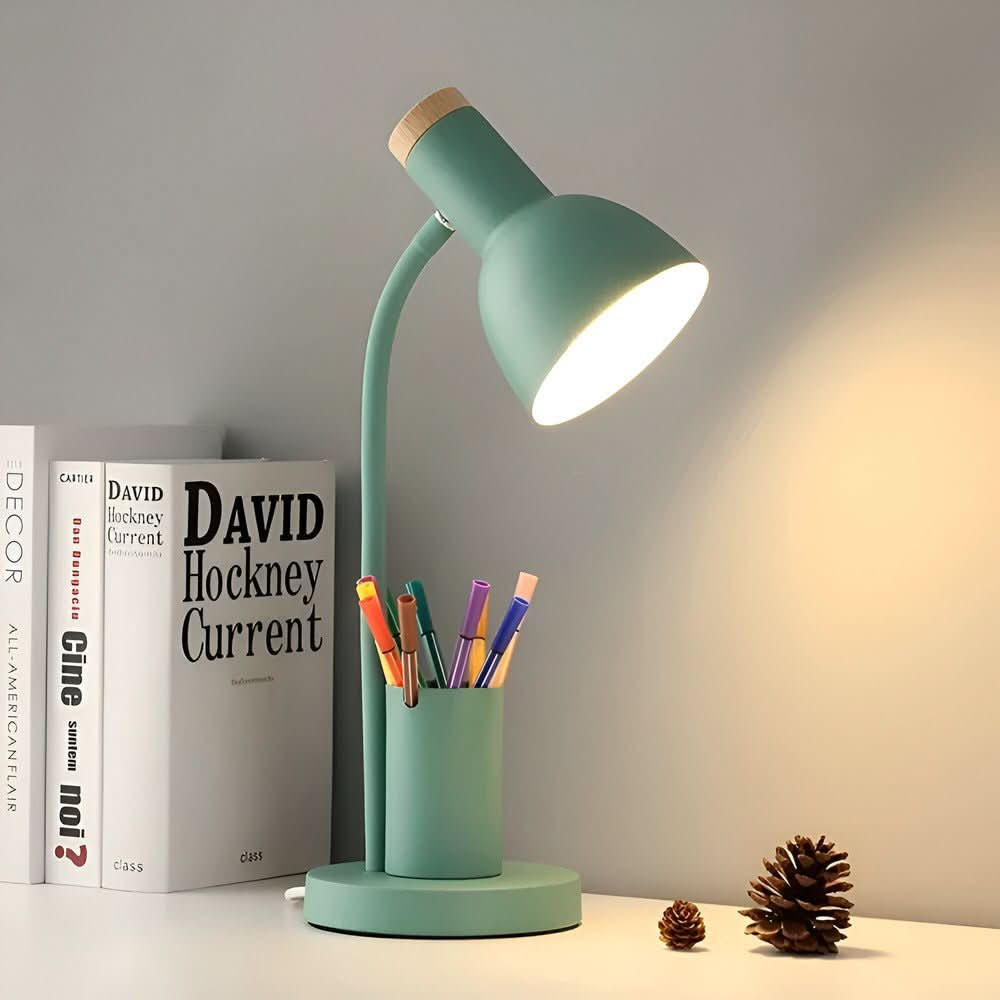 Moderne Bordlampe med Penneholder og Justerbart Lys til Skrivebord