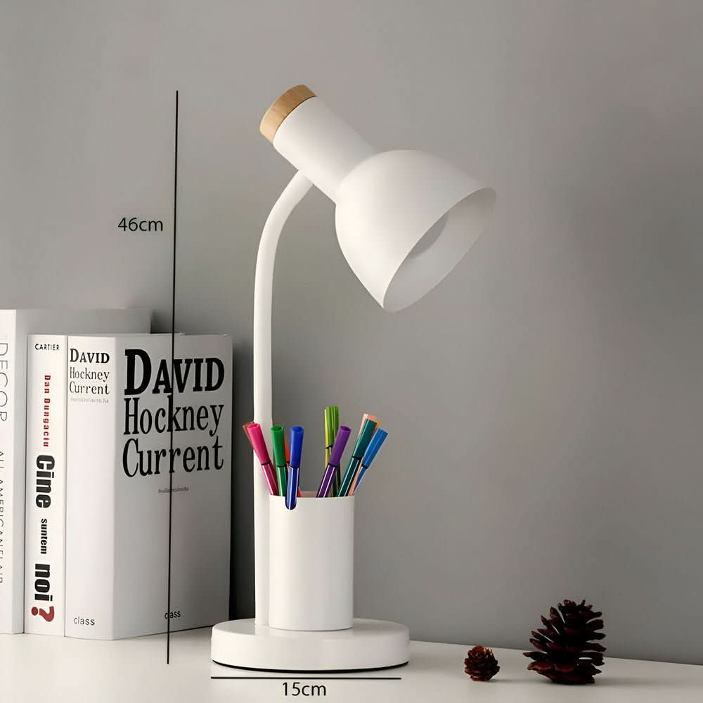Moderne Bordlampe med Penneholder og Justerbart Lys til Skrivebord