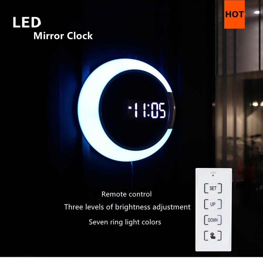 Moderne LED Vægur med Justerbar Belysning