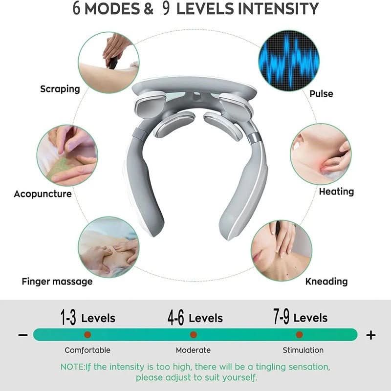 Nakke Massager 4-i-1 med Varme og Vibration - Massageapparat til Nakke
