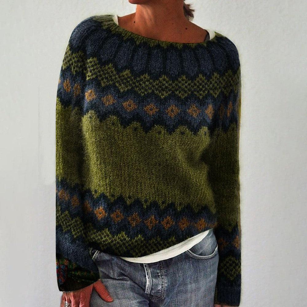 Sylvie Kvinders Vintage Sweater – Varme Geometriske Mønstre i Moderne Retro Stil