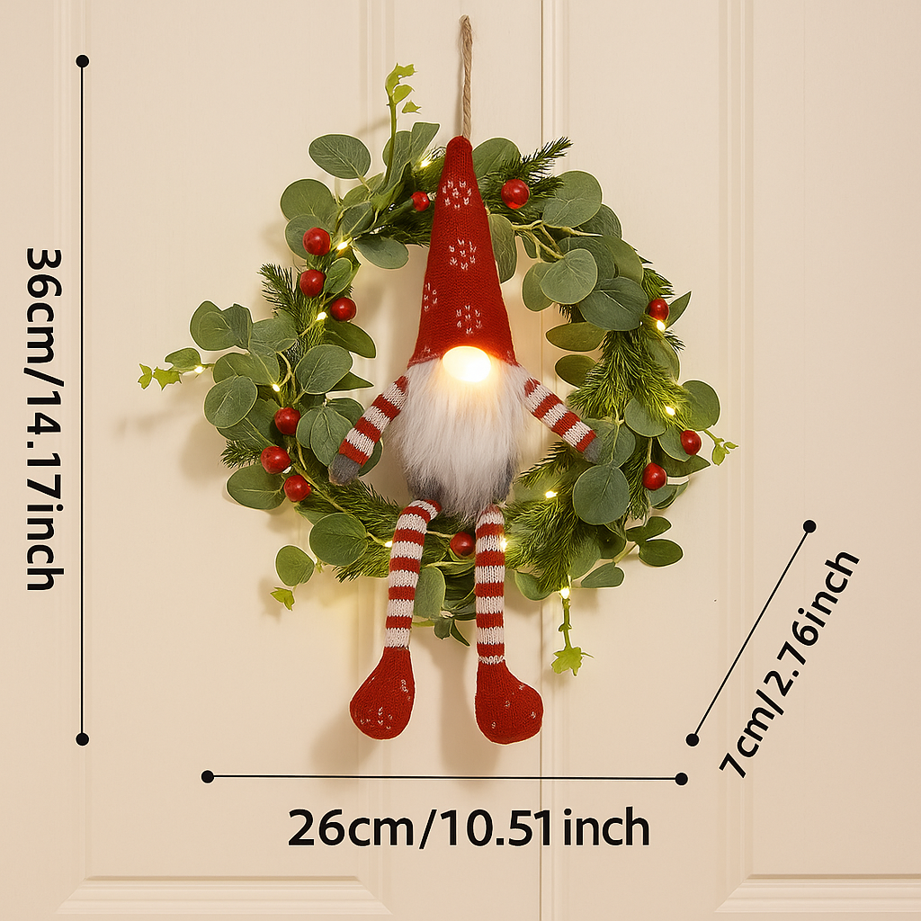 Julkrans med Tomte – Dekorativ LED Julbelysning