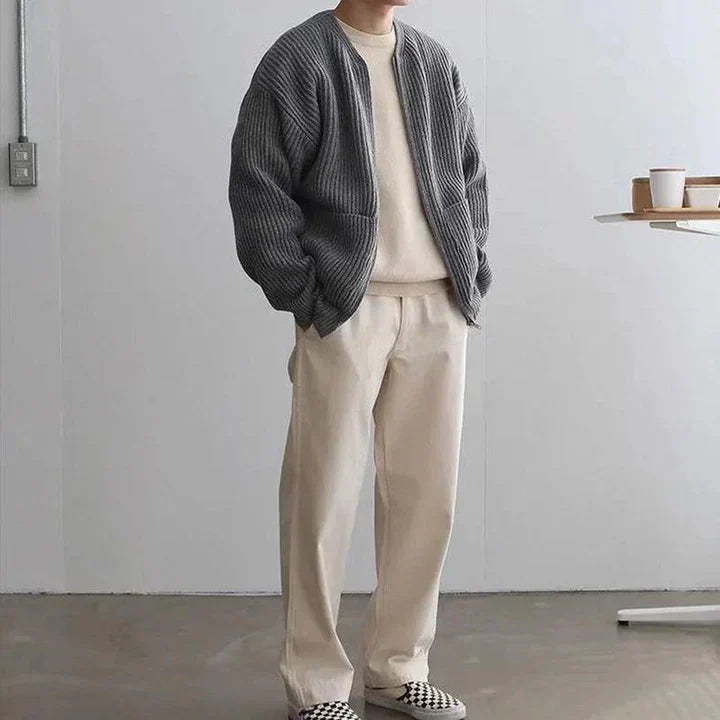 Hans Cardigan Herre – Casual Ribstrikket Vest med Åben Front & Praktiske Lommer