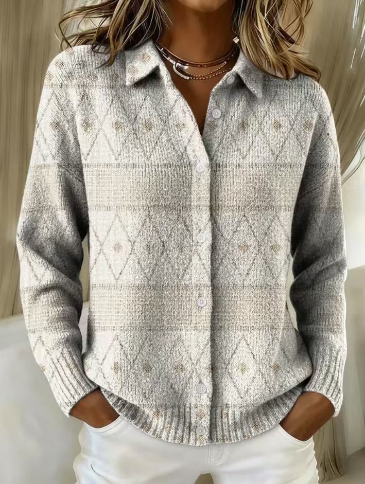 Mona™ – Elegant Strik Hoodie Bluse med Diamantmønster