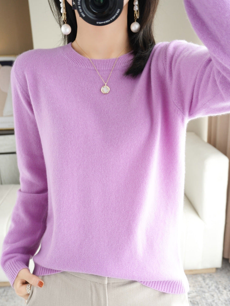 Kvinders Pullover O-Neck Langærmet Merino Uld Sweater