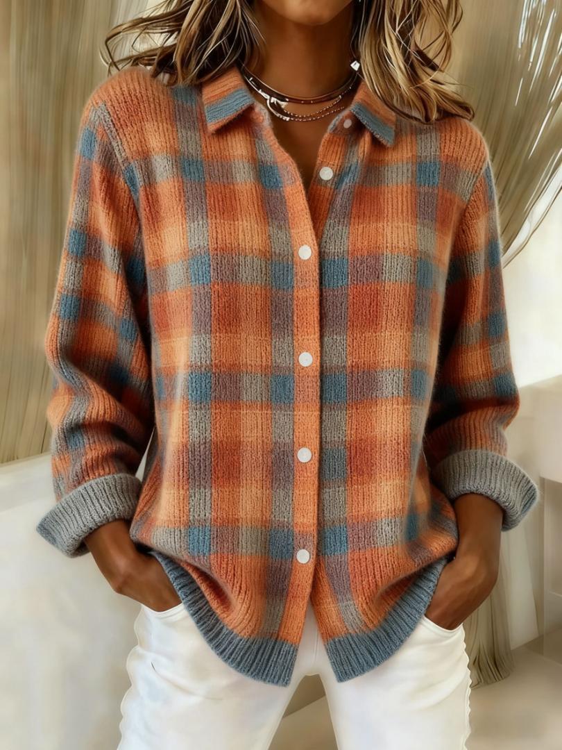 Sofia™ – Tjekket Bluse Fremstillet af Varmt, Blødt Hoodie Materiale