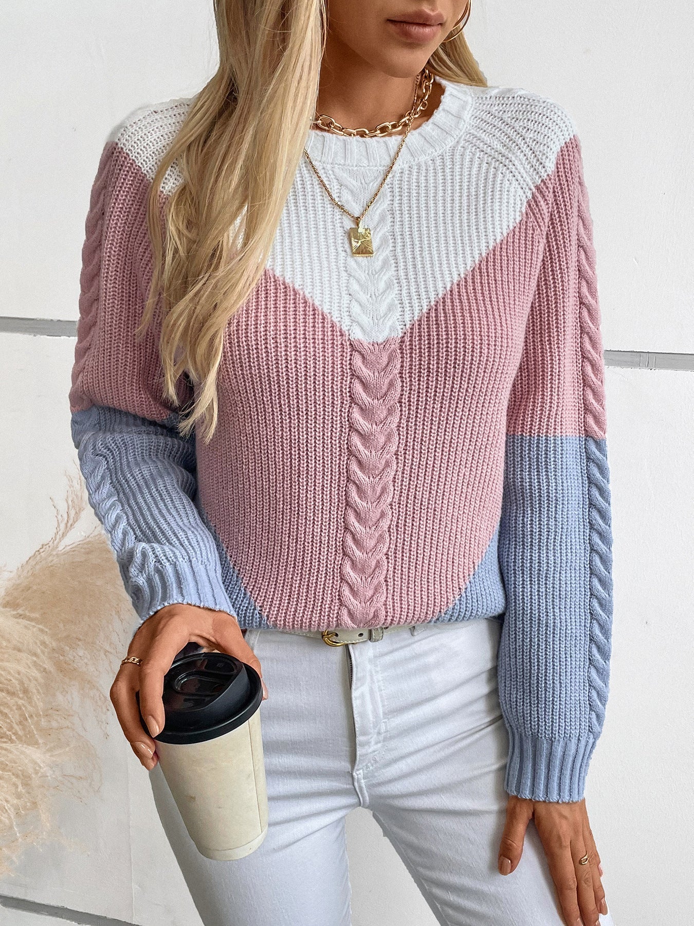Serenity Pull Femme – Blød Tvistet Strik med Chic Kontrasterende Mønster Efterår/Vinter