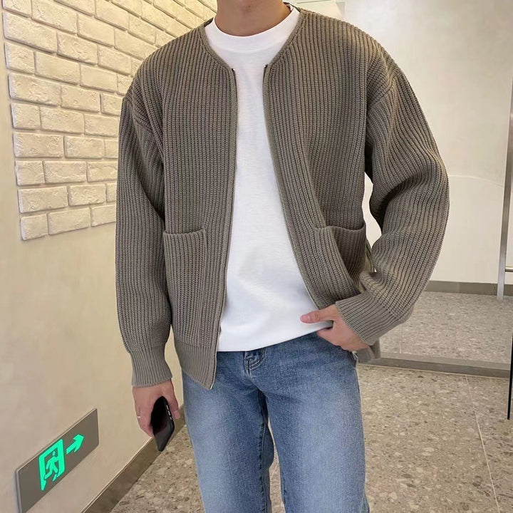 Hans Cardigan Herre – Casual Ribstrikket Vest med Åben Front & Praktiske Lommer