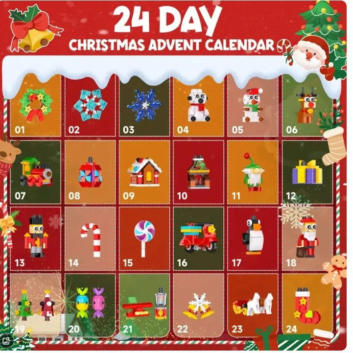 Julbyggblockens adventskalender – 24 juldekorationer