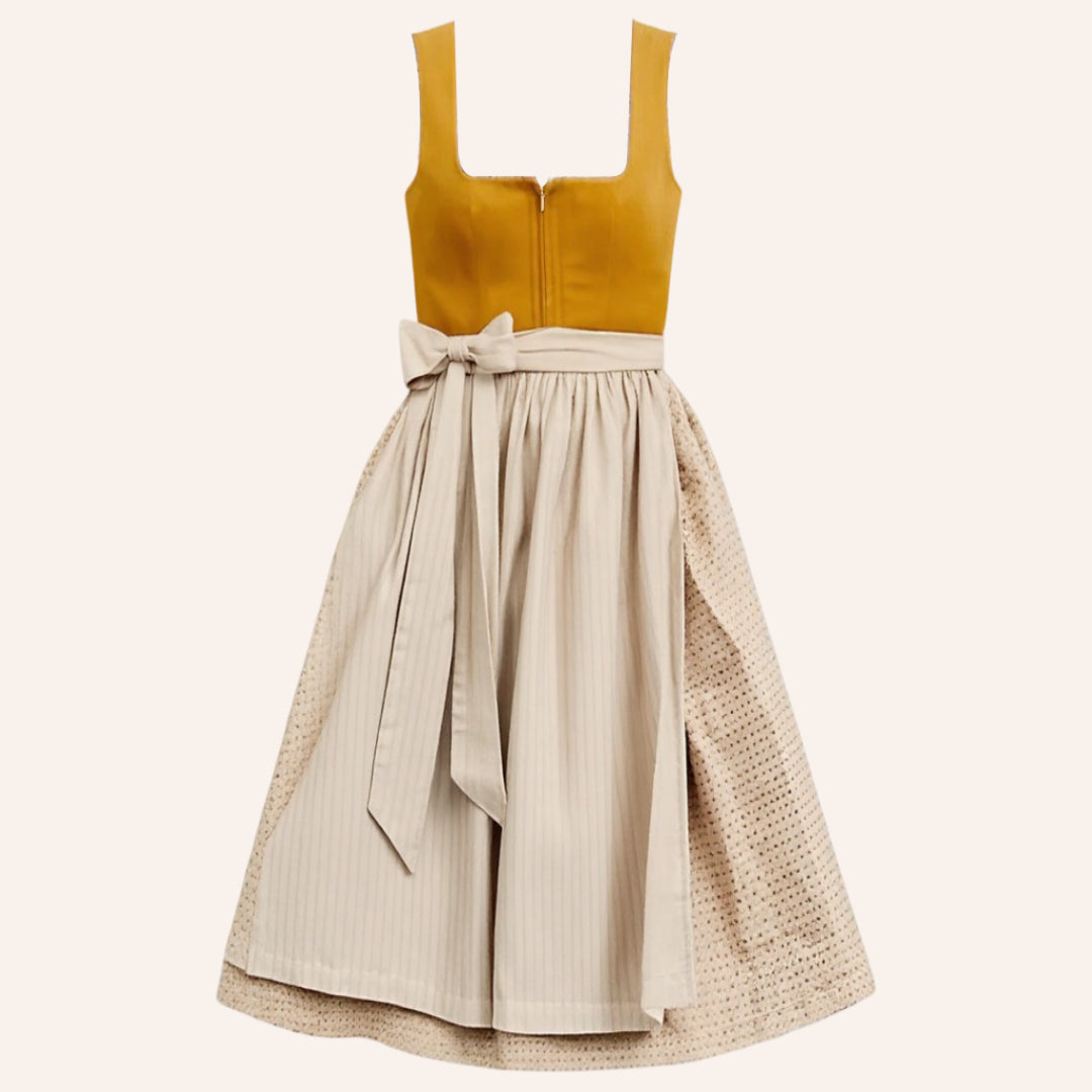 AlpenCharm Dirndkjole – Orange Vintage Trachtenkjole med Beige Forklæde