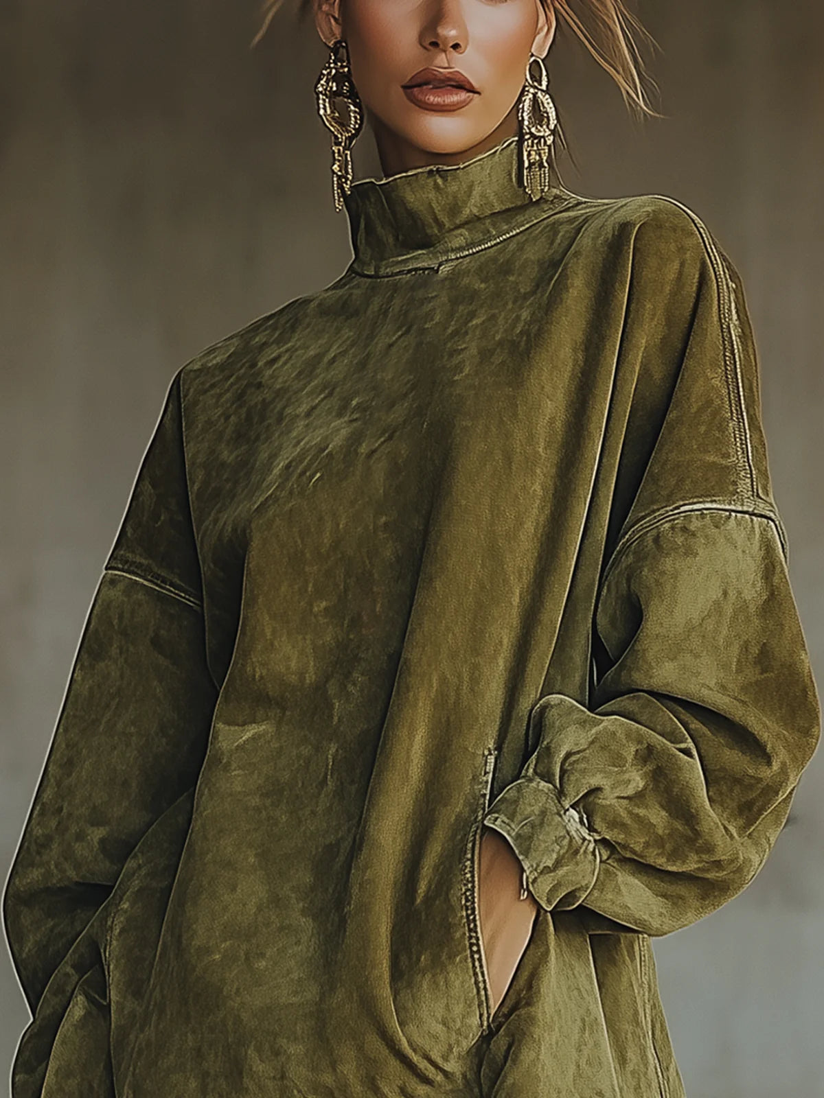 Darcie | Suede Frynse Turtleneck Kjole