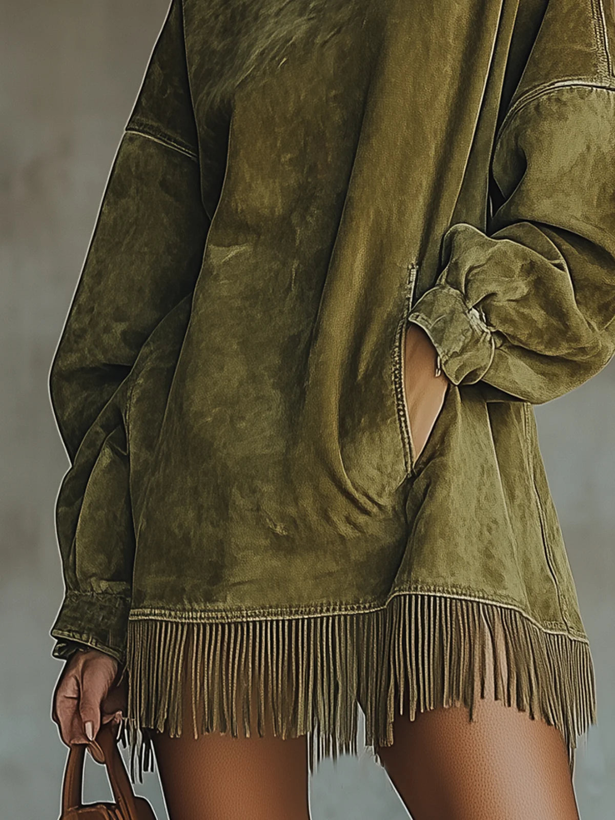 Darcie | Suede Frynse Turtleneck Kjole