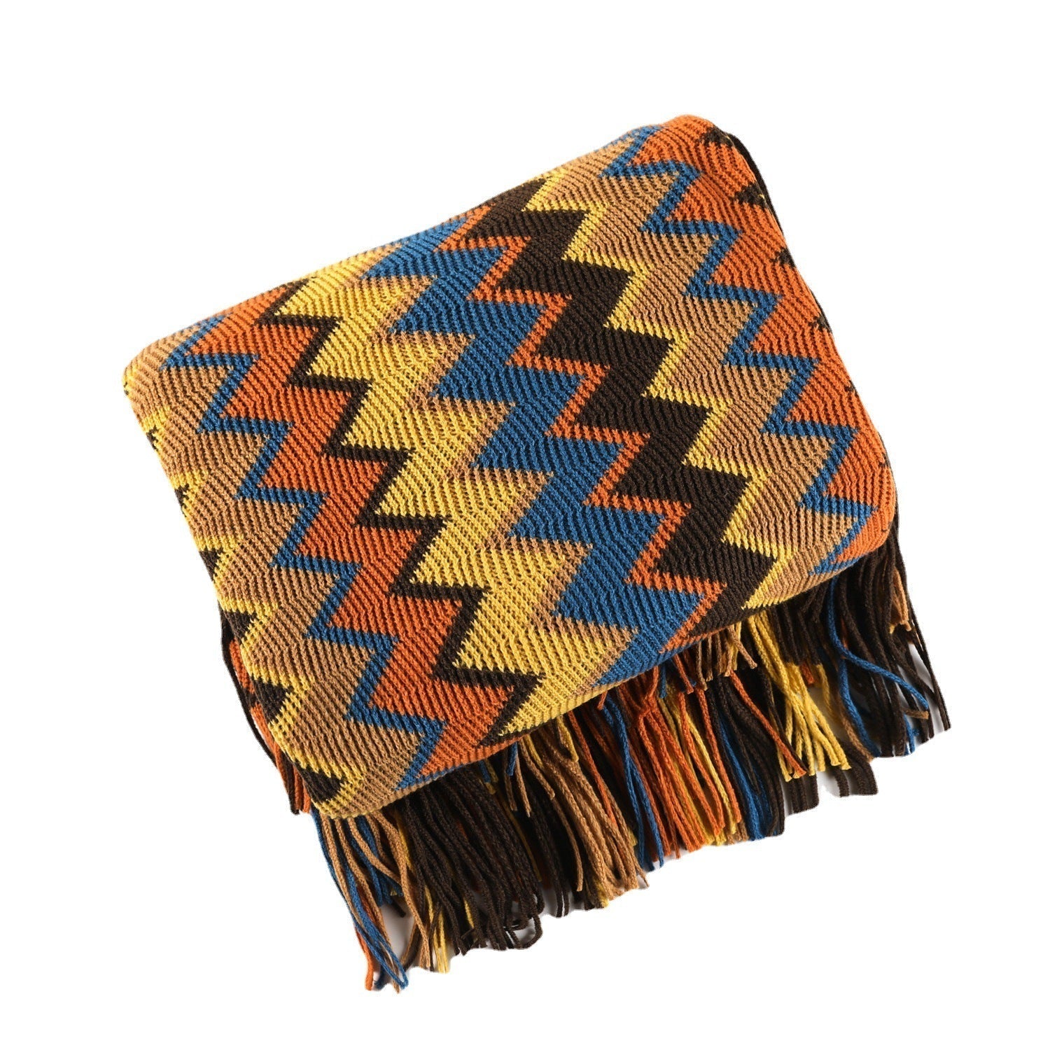 Boho Chevron Dynebetræk – Håndvævet – Med Frynser – Varme Jordfarver