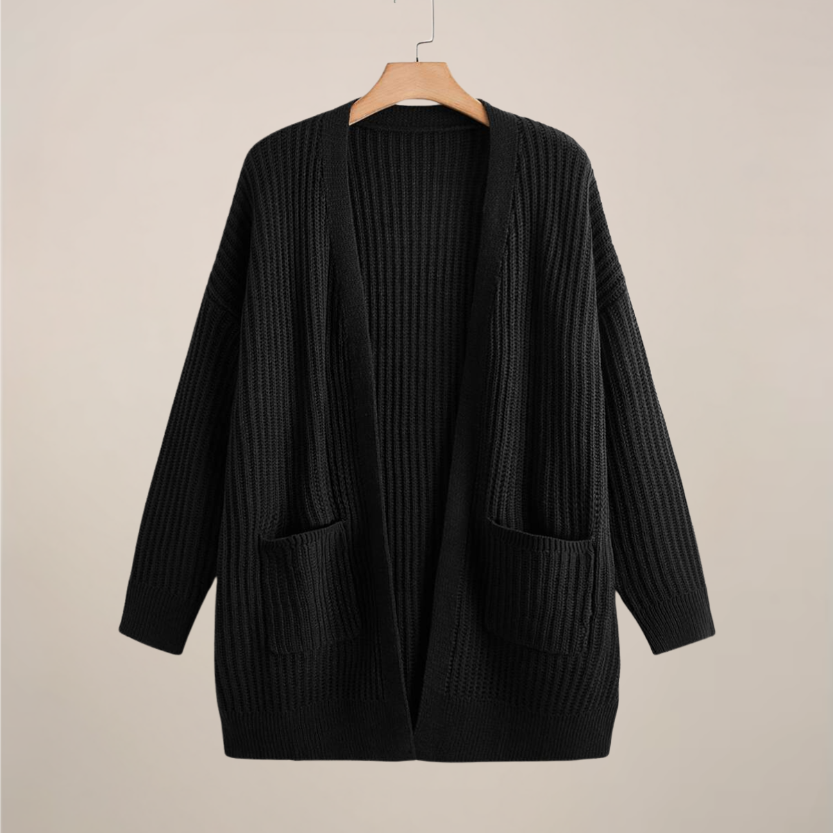 Plus Size Langærmet Oversized Åben Cardigan – Casual Lagdelt Nødvendighed