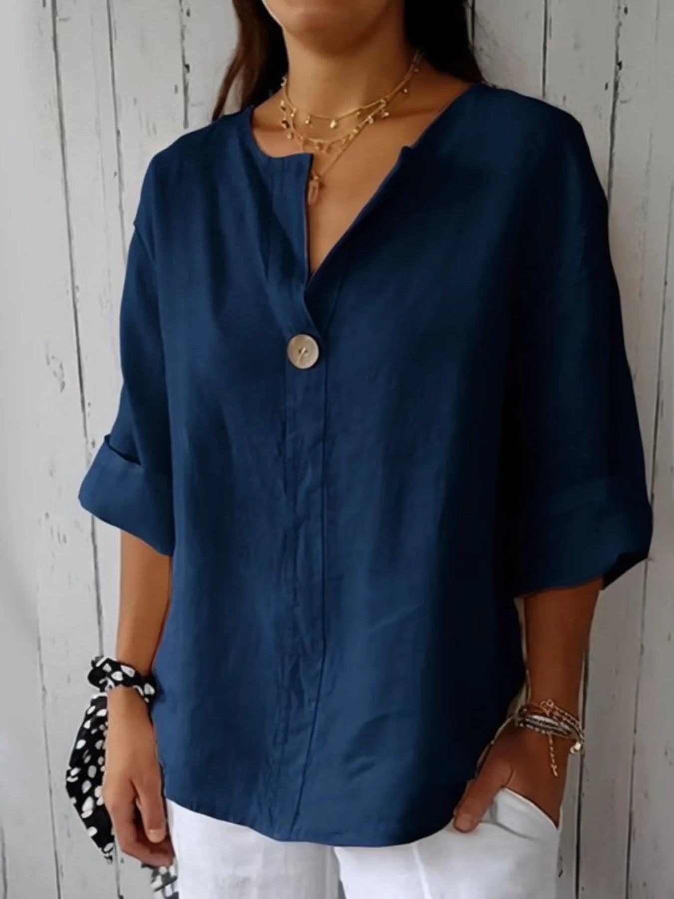 Plus Size Bluse med Notch