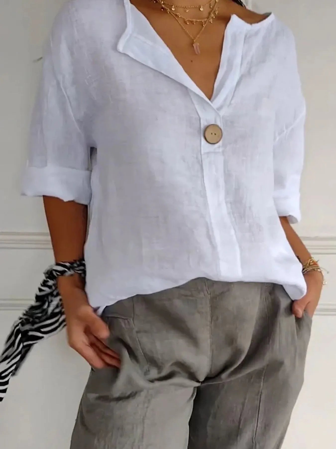 Plus Size Bluse med Notch
