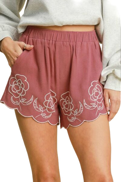 Plus Size Shorts Blomsterbroderi Linned