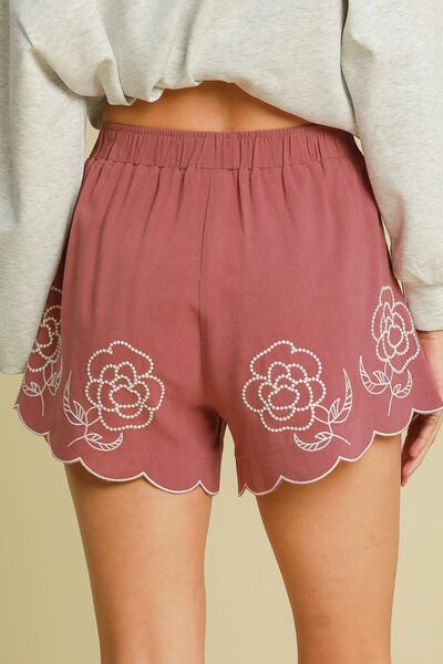 Plus Size Shorts Blomsterbroderi Linned