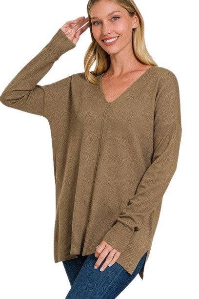 Plus Size Tunika Sweater Langærmet V-Hals Blødt Stof