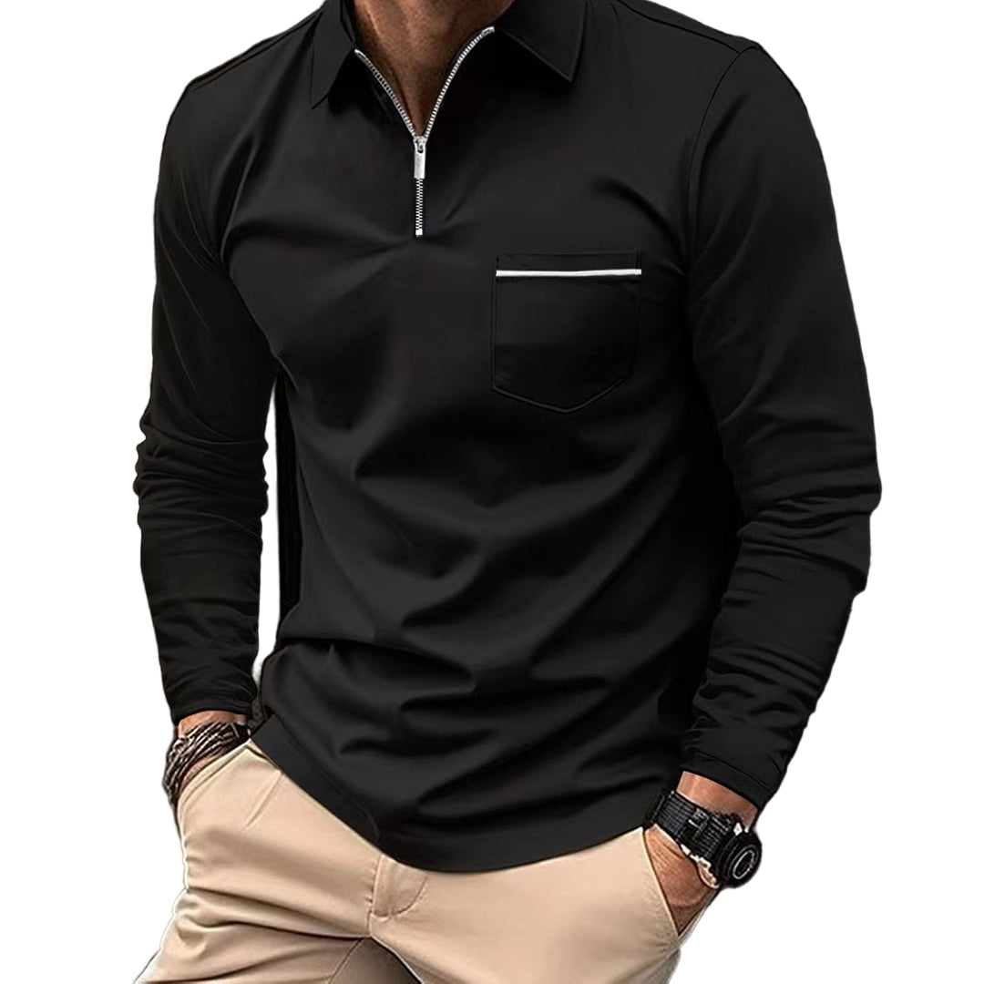 Poloshirt Til Herre Med Lange Ærmer Og Lynlåsdetalje