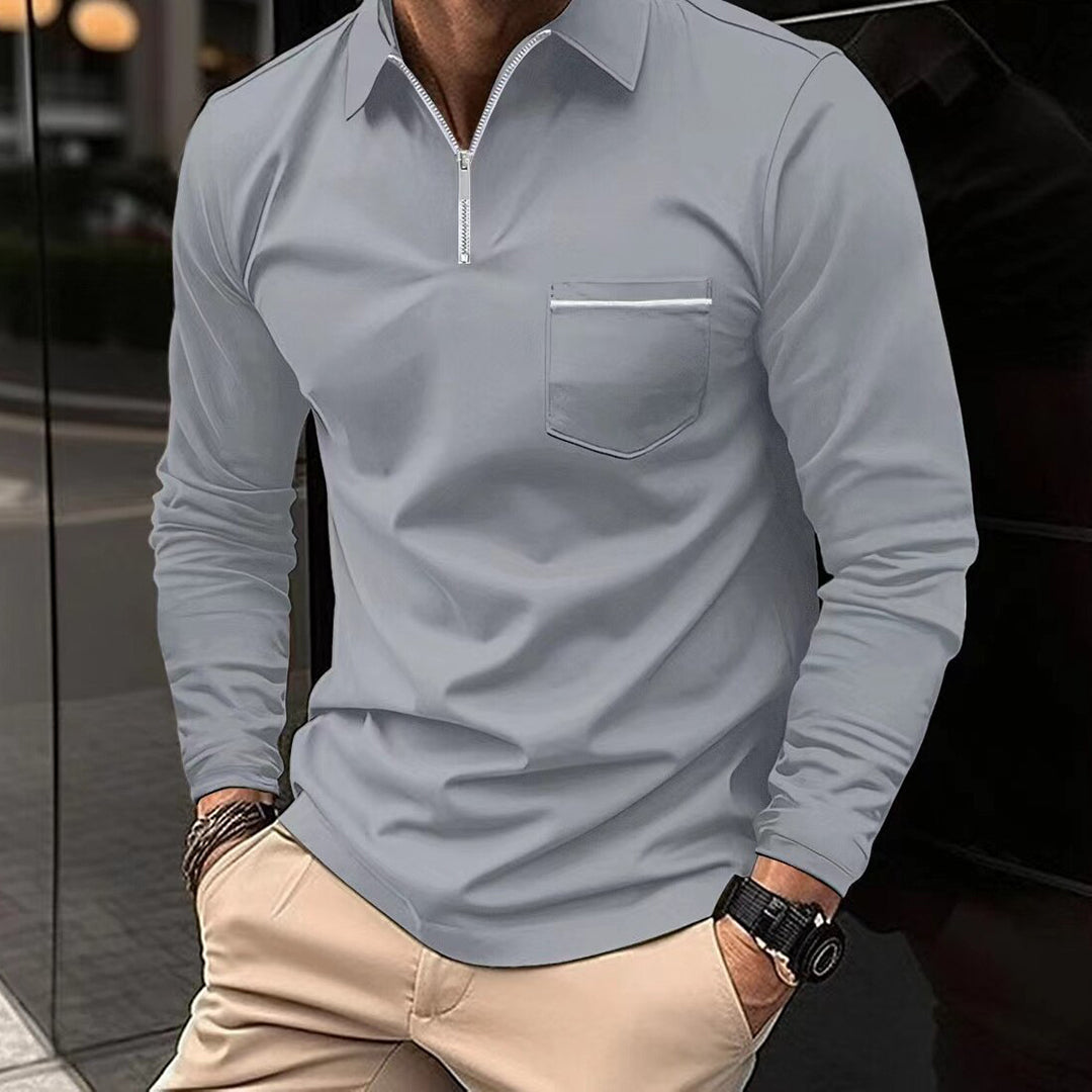 Poloshirt Til Herre Med Lange Ærmer Og Lynlåsdetalje