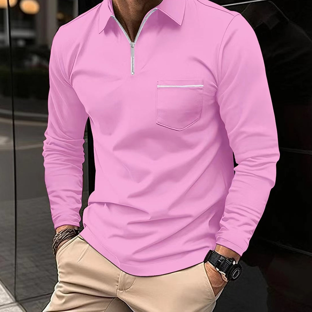 Poloshirt Til Herre Med Lange Ærmer Og Lynlåsdetalje