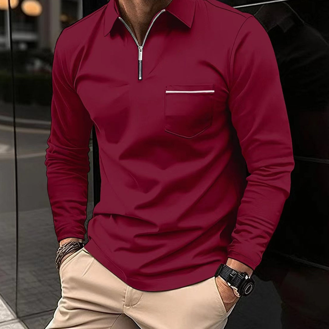 Poloshirt Til Herre Med Lange Ærmer Og Lynlåsdetalje