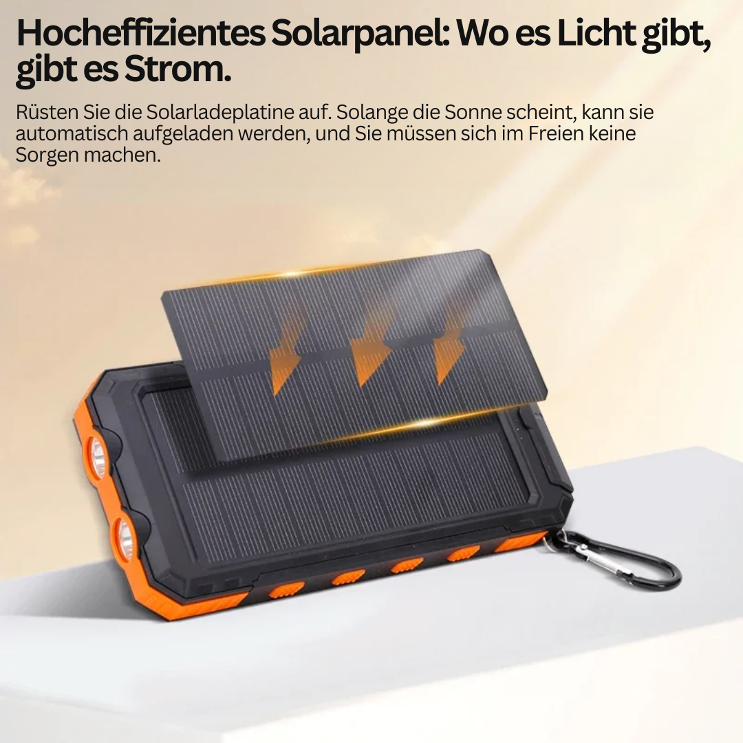 Powerbank 20000mAh med Solceller og Lommelygte til Udendørs Brug
