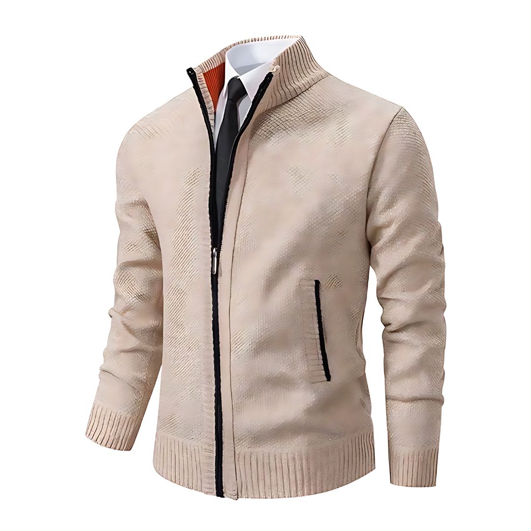 Adrian Pullover Herre – Sort Strik med Lynlås, Elegant & Behagelig til Alle Anledninger