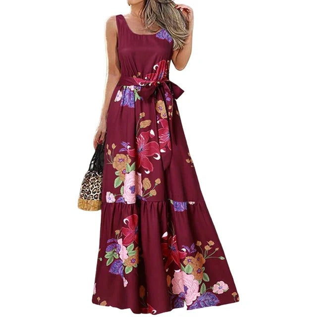 Maxi Kjole i Sort med Blomsterprint til Damer | Ideel til Sommeren