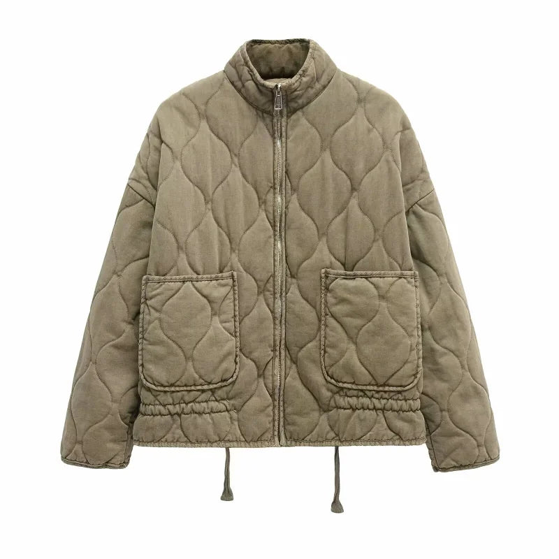 Zinnia Kvinders Vatteret Jakke – Varm Vinter Zip-Up Jakke med Justerbar Talje & Lommer
