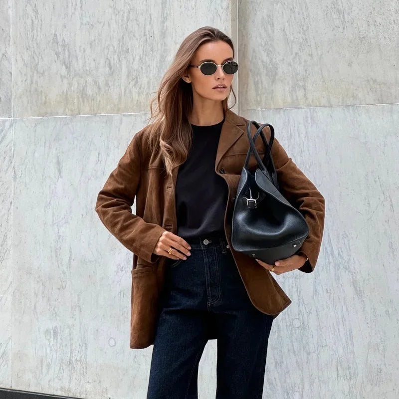 Alana Kvinders Syntetisk Suede Jakke – Elegant, Alsidig & Ideel til Mellemsæsonen