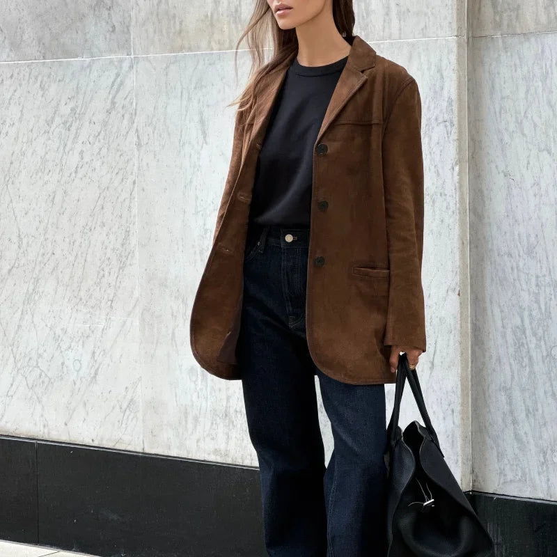 Alana Kvinders Syntetisk Suede Jakke – Elegant, Alsidig & Ideel til Mellemsæsonen