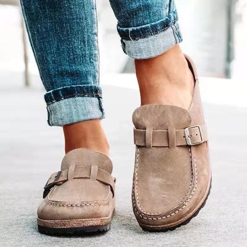Retro slip-on sandaler i suede med ortopædisk komfort - Solenza