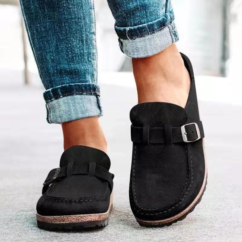 Retro slip-on sandaler i suede med ortopædisk komfort - Solenza