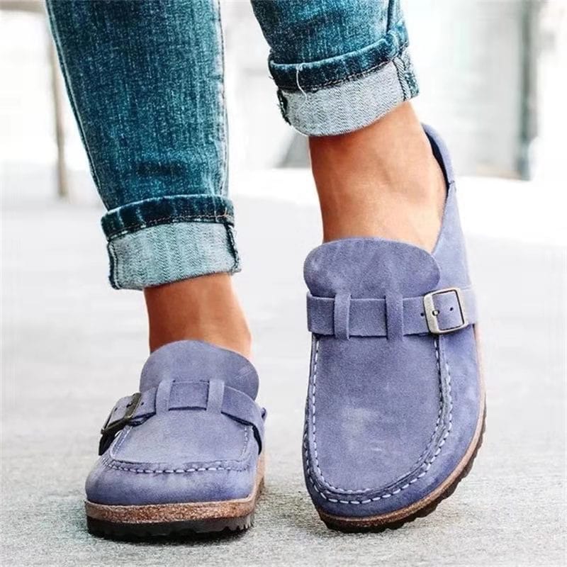 Retro slip-on sandaler i suede med ortopædisk komfort - Solenza