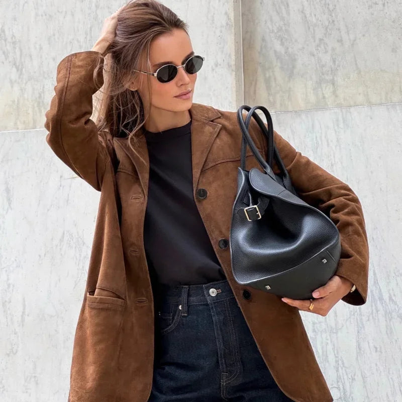 Alana Kvinders Syntetisk Suede Jakke – Elegant, Alsidig & Ideel til Mellemsæsonen