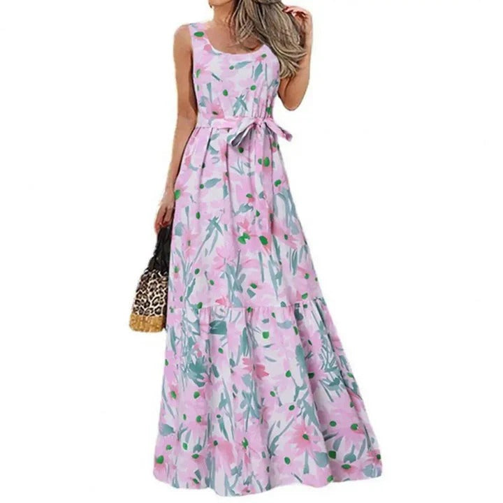 Maxi Kjole i Sort med Blomsterprint til Damer | Ideel til Sommeren