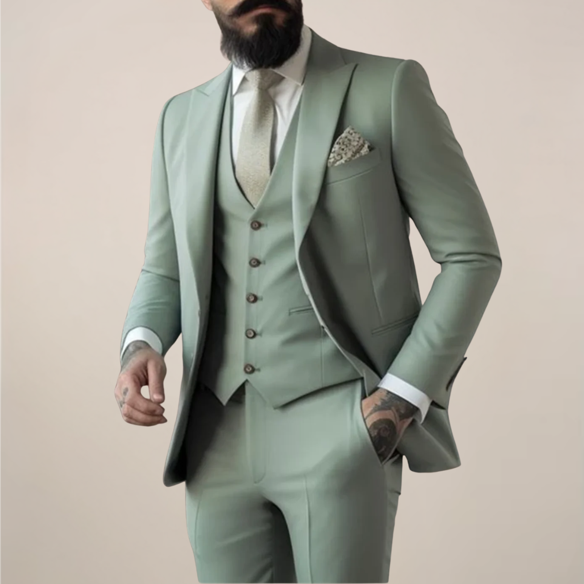 Sage Green 3-delt Slim Fit Herresæt – Formelt Bryllup & Prom Tuxedo