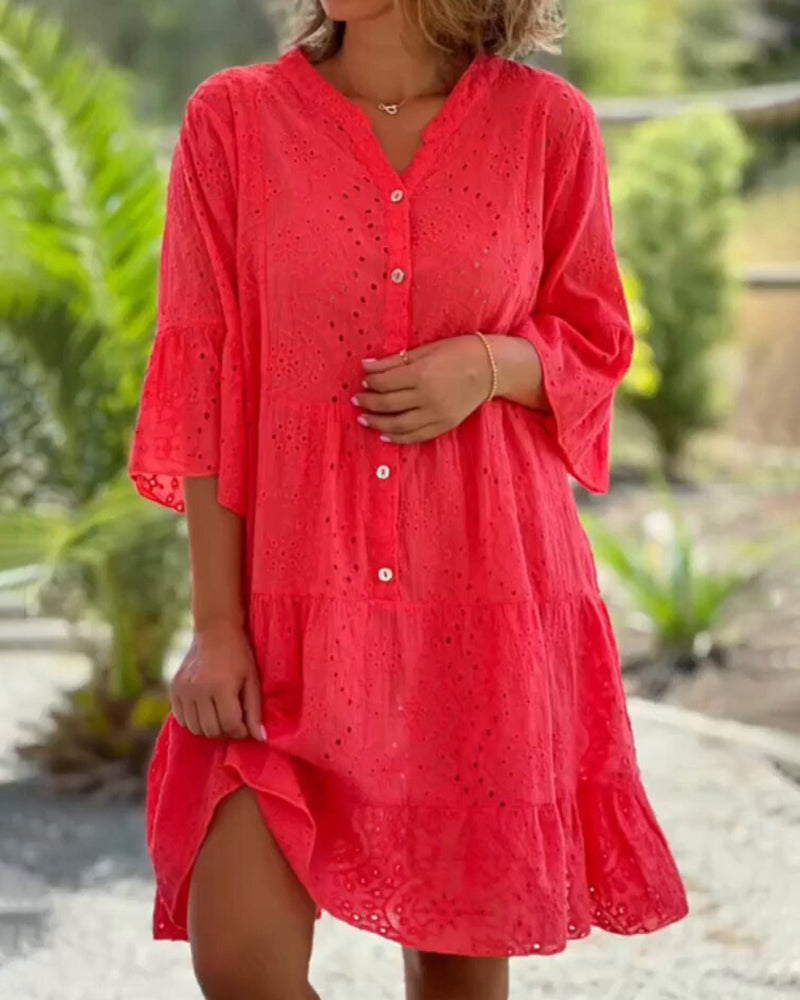 Sommertkjole med V-udskæring og Flared Ærmer til Kvinder | Ideel til den Varme Sæson