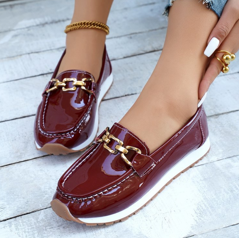 Eleanor - Skinnende Bordeaux Loafers