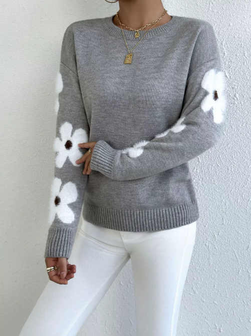 Aisha Pull Kvinde – Elegant & Komfortabel Blomster Mønster Strikket Sweater til Sæsonen