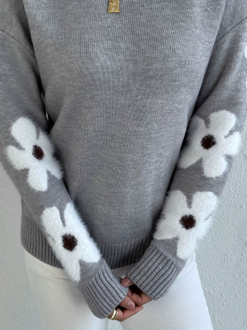 Aisha Pull Kvinde – Elegant & Komfortabel Blomster Mønster Strikket Sweater til Sæsonen