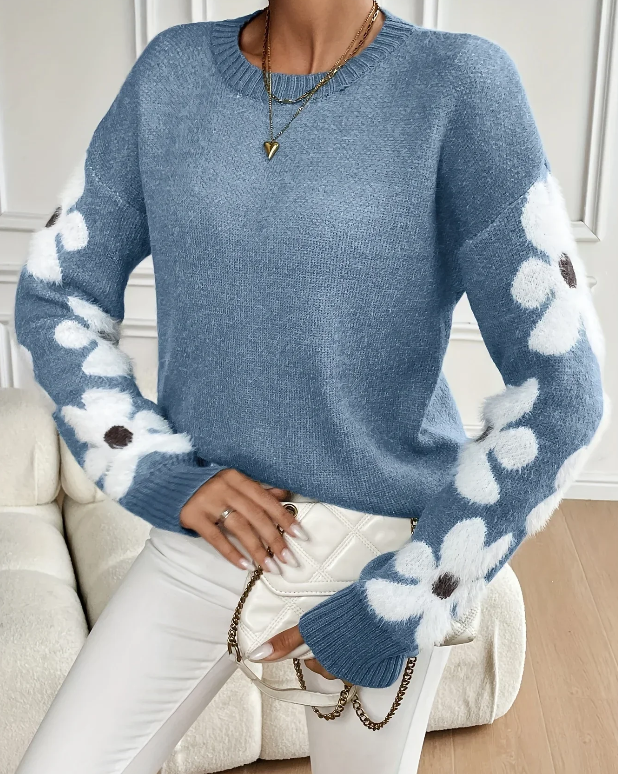Aisha Pull Kvinde – Elegant & Komfortabel Blomster Mønster Strikket Sweater til Sæsonen