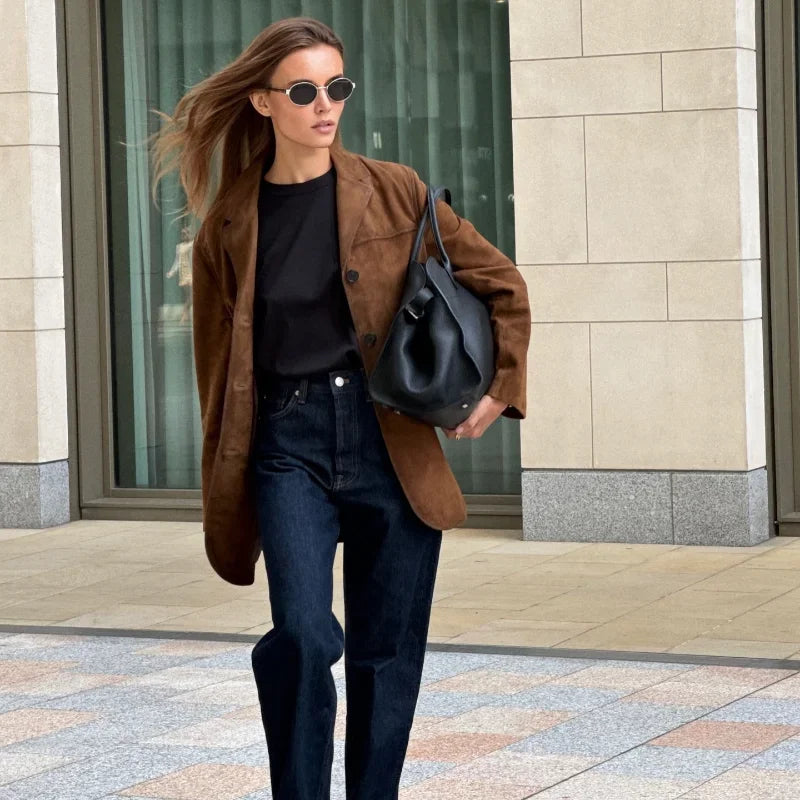 Alana Kvinders Syntetisk Suede Jakke – Elegant, Alsidig & Ideel til Mellemsæsonen