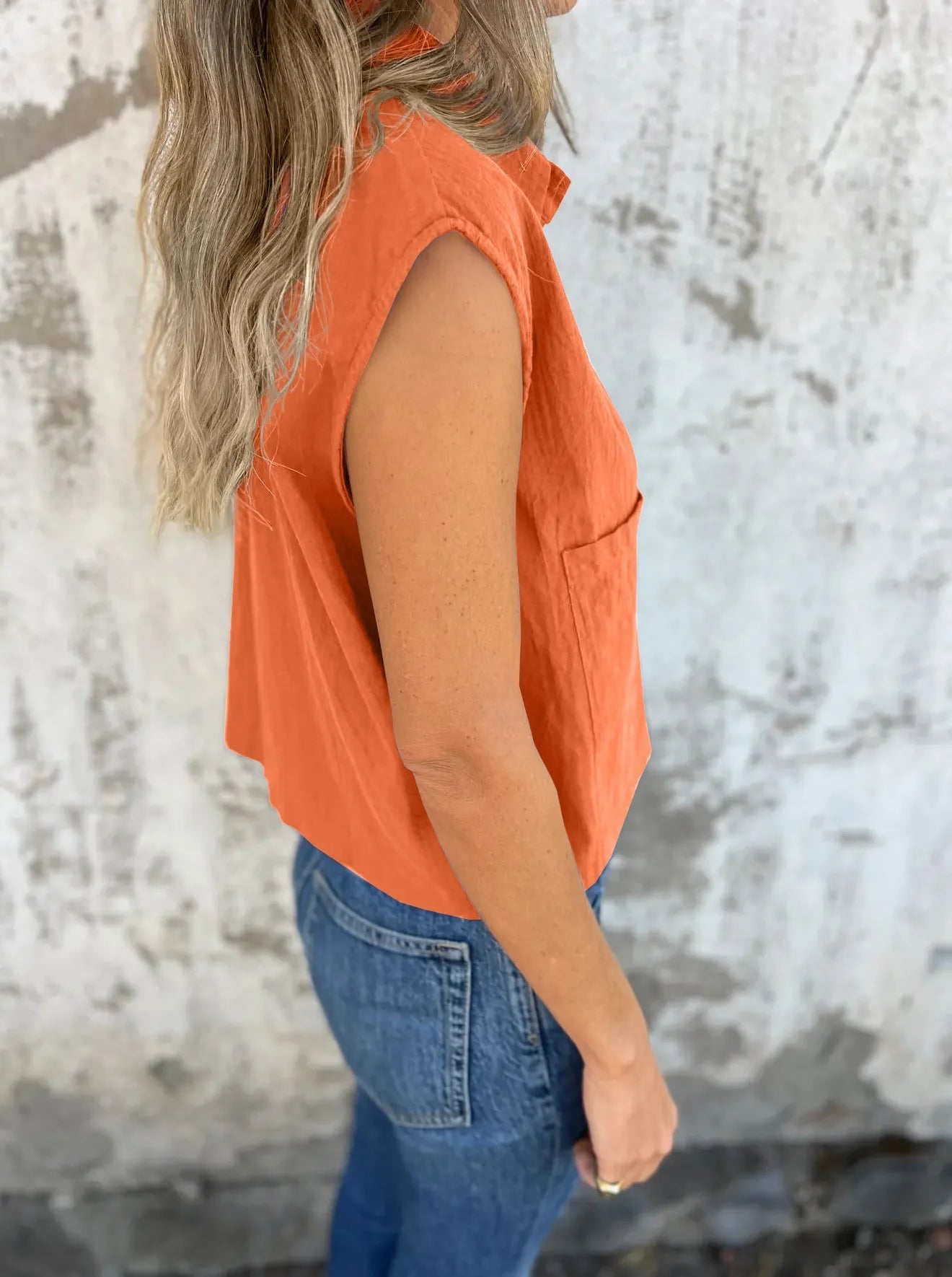 Skjortebluse Kvinders Button Down Linned Cap Sleeve Komfortabel Sommer Stil