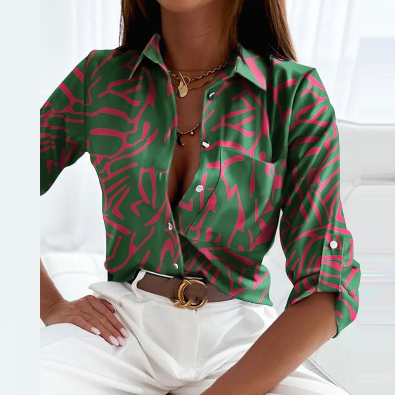 Skjortebluse Dame Klassisk Omslagkrave Blødt Let Stof