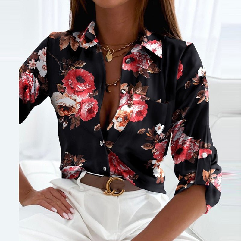 Skjortebluse Dame Klassisk Omslagkrave Blødt Let Stof